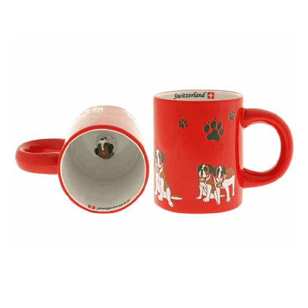 Червона чашка з зображенням собаки породи сенбернар всередині / 78-0958
