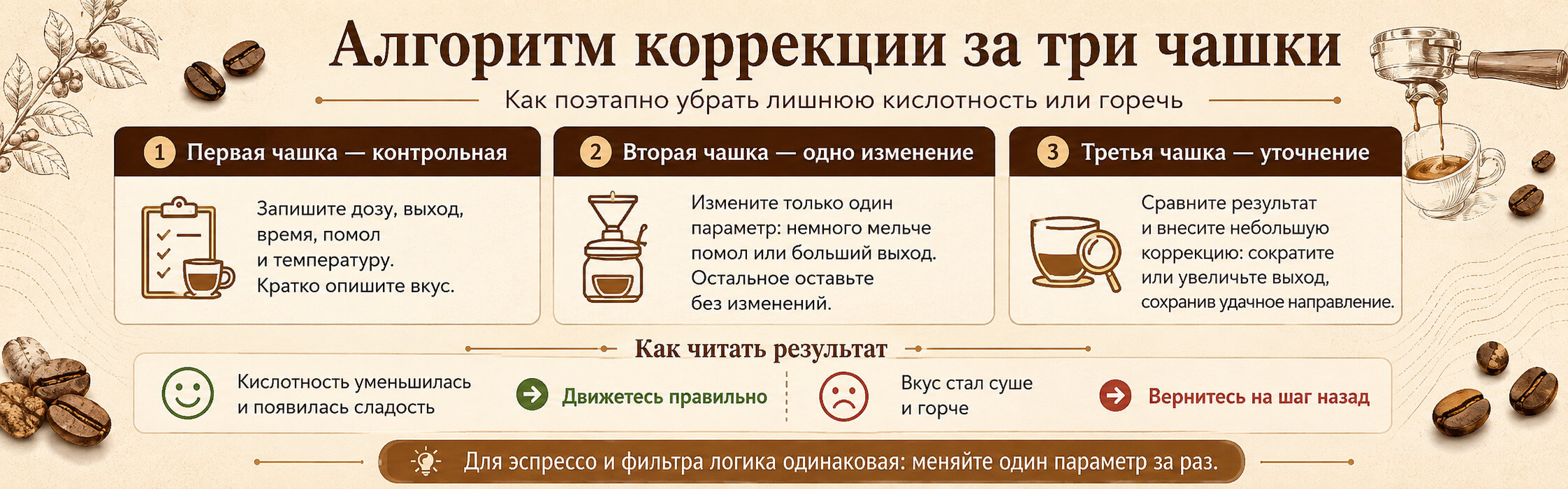 Алгоритм коррекции за три чашки