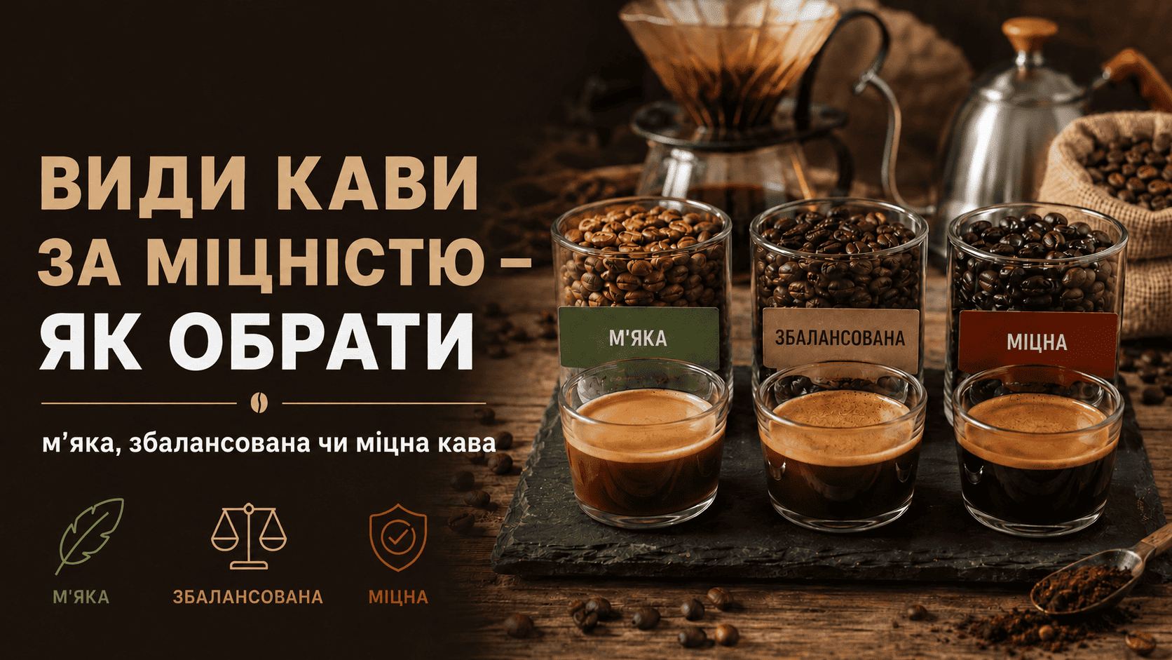 Види кави за міцністю — як вибрати м’яку, збалансовану або міцну каву