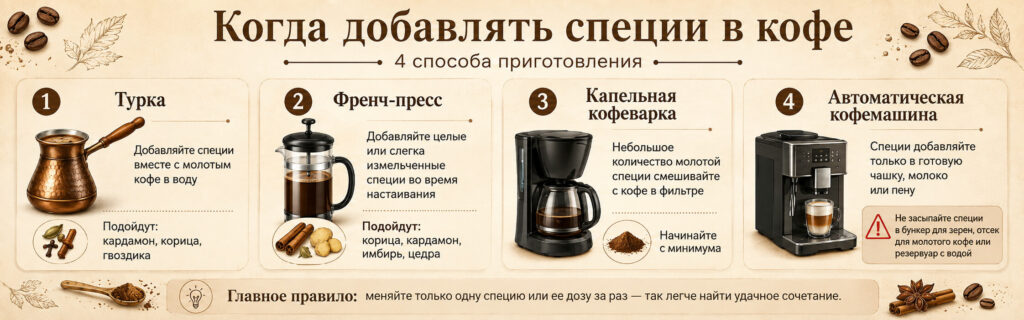 Когда добавлять специи в кофе