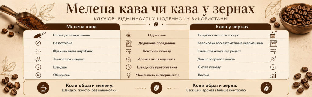 кава в зернах чи мелена кава